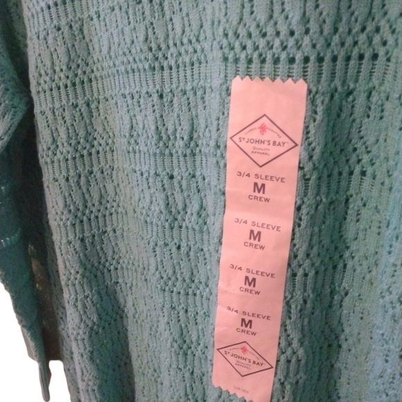 Mint Green Crew Neck Eyelet Sweater St. John's 3/4 Sleeved Beachy Layering NWT M - Picture 4 of 11